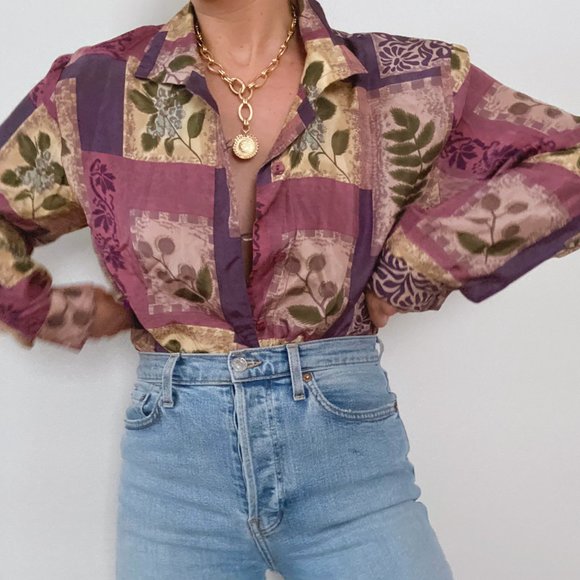 Vintage 100% Silk Lilac Blouse - Picture 4 of 9